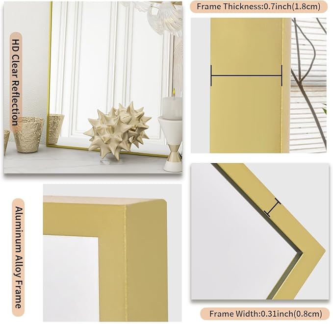Koonmi Gold Mirrors for Wall, 30x36 Inch Bathroom Mirror, Rectangular Wall Mirror for Living Room Bedroom Bathroom, Hangs Horizontally or Vertically