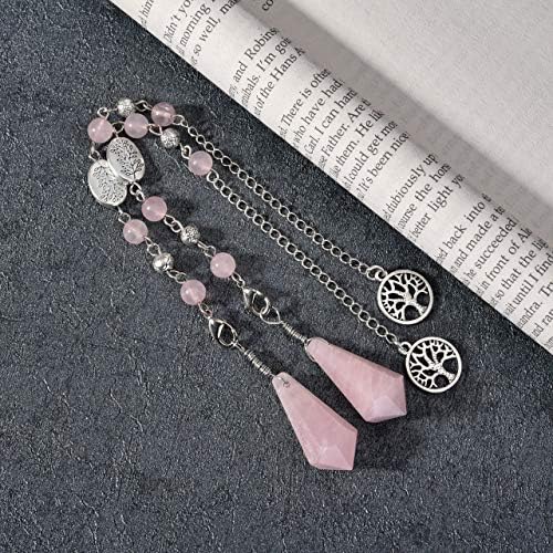 GEHECRST Rose Quartz Crystal Pendulum for Divination Natural Healing Crystal Stone Point Dowsing Pendulum Gemstone Pendulum Pendants for Wicca Witchcraft Energy Balancing Meditation Gift Christmas