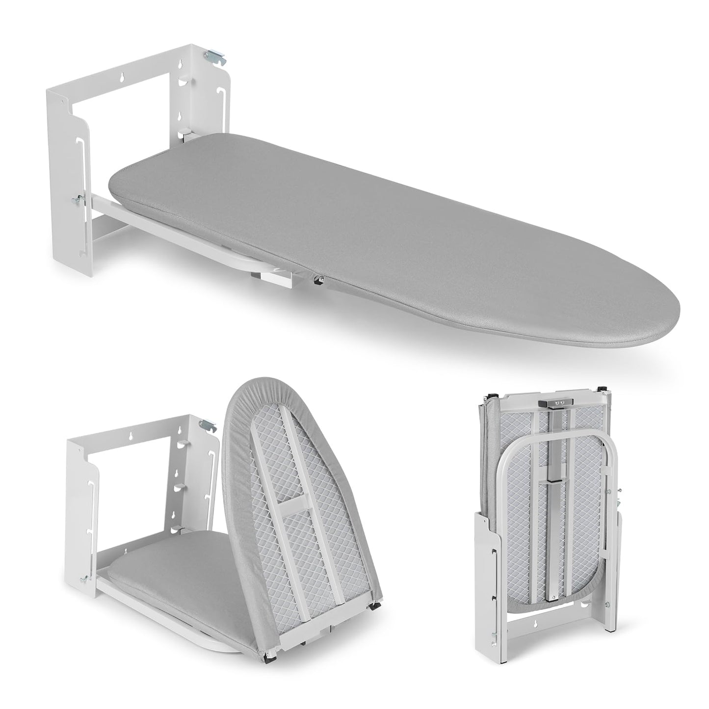 Wall Mounted Ironing Board Adjustable Height, 36 x 12 Inch Fold Away Iron Board Wall Mount Space-Saving Ironing Board with Removable Heat Resistant Cover for Small Spaces Home Laundry Room