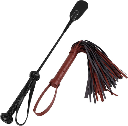 2 PCS Riding Crop for Horse, 18 Inch Horse Whip with 20 Inch PU Leather Premium Riding Crop for Equestrian Sports, Black, Red
