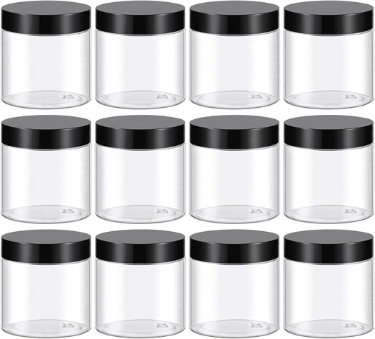 TUZAZO 4 Oz Plastic Container Jars with Lids BPA Free, Empty Round Clear Cosmetic Containers Plastic Slime Jars for Lotion, Cream, Ointments, Body Butter, Makeup, Travel Storage (12 Pack)