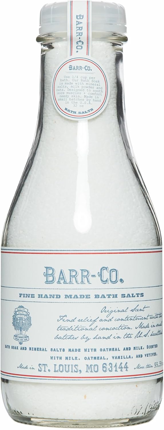 Barr-Co. Original Scent Fine Hand Made Bath Salts, Vanilla Coconut Bath Salts with Oatmeal and Vetiver, Relaxing Bath Products for Women & Men, 32 oz
