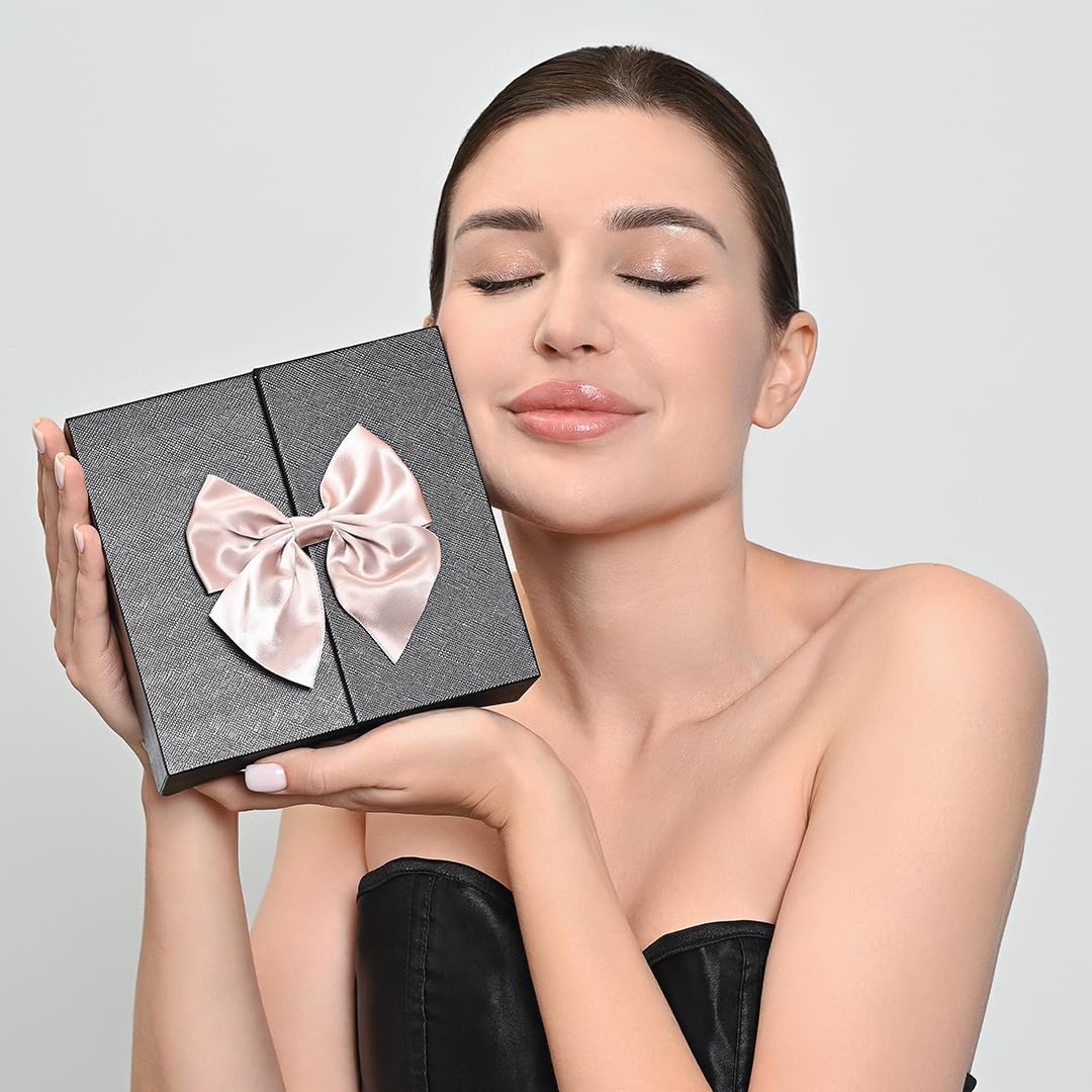 GENIRINA Preserved Rose with Necklace Gift Box - Preserved Real Rose Flowers with Cubic Zirconia Pendant Necklace, Earrings and Adjustable Ring in Beautiful Gift Box for Her Women Wife Mom Girlfriend