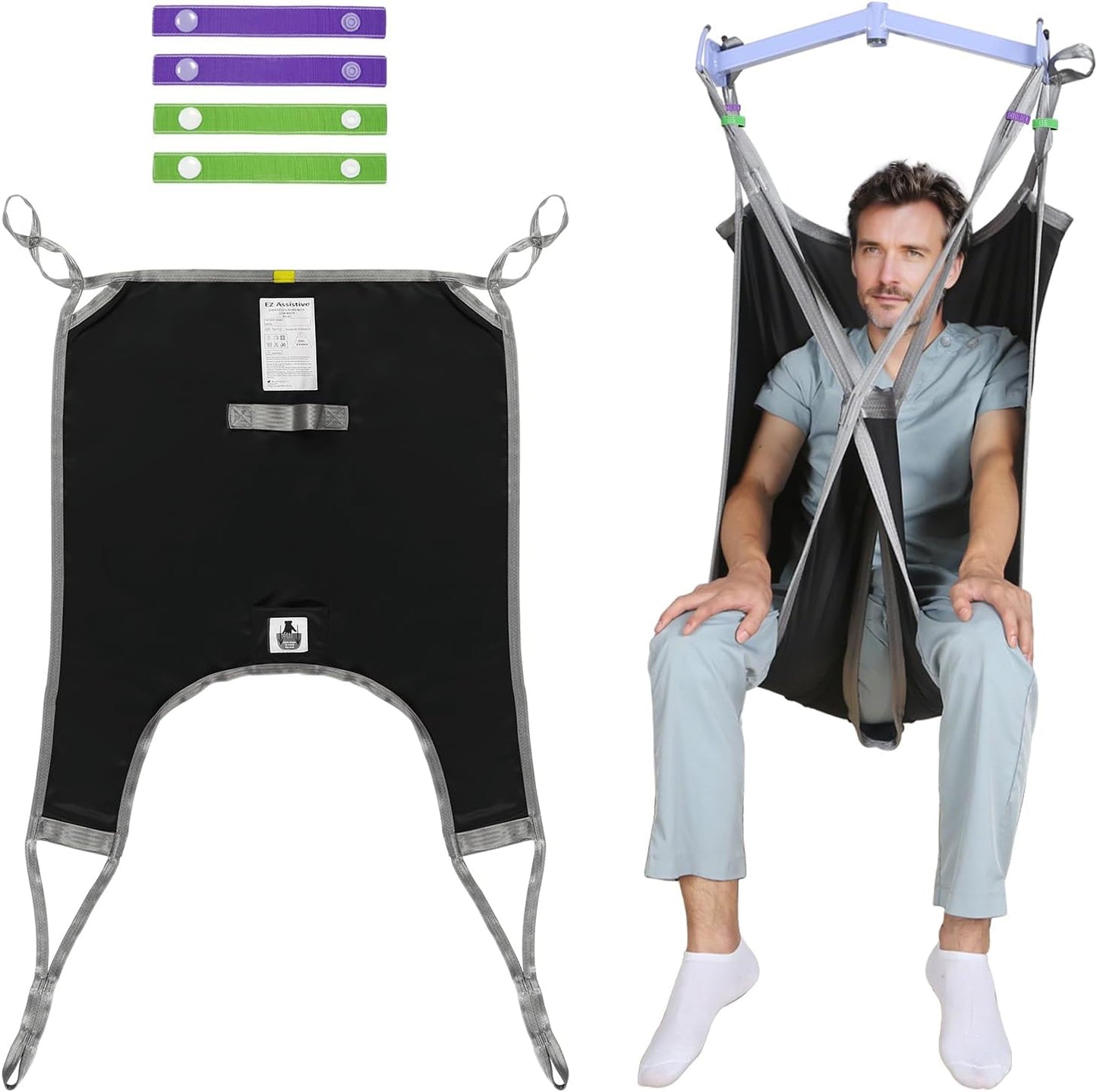 Patient Lift Divided Leg Sling – Heavy Duty 500 lbs Capacity, Easy Hygiene Access with Handles & Pocket, Machine Washable – Small/Medium/Large for Elderly, Disabled & Bariatric Care (Black, M)