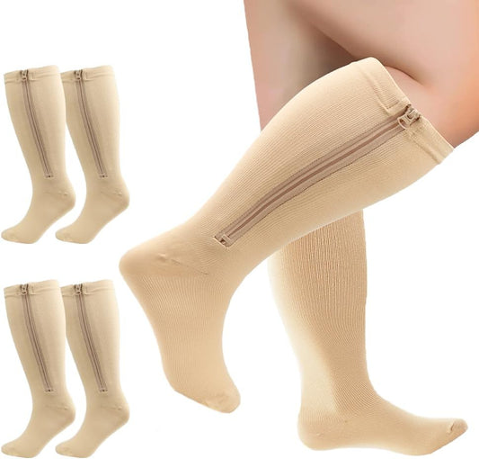 2 Pairs Wide Calf Compression Socks Plus Size with Zipper for Overweight Women Men