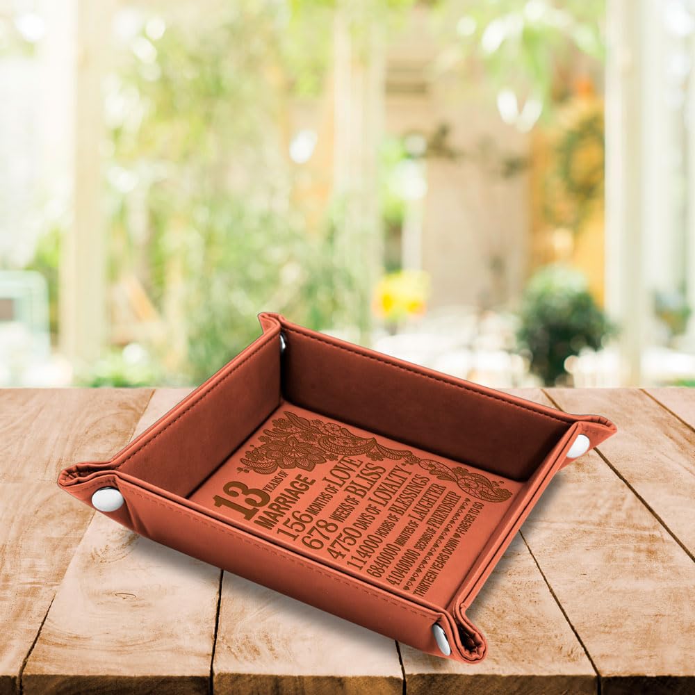 13 Years Anniversary Engraved Leather Tray, Traditional Lace Anniversary, 13 Years Together as Husband and Wife, Boyfriend and Girfriend. Couples Gifts.