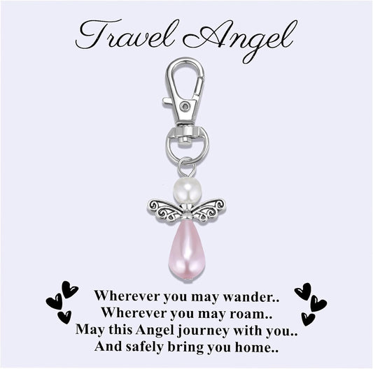 Travel Guardian Angel Charm Keychain, Safe Travels Good Luck Charm, Travel Gift for Traveler, Adventure Blessing Accessory
