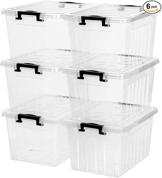 Citylife 22 QT Clear Plastic Storage Bins with Lids Stackable and Nestable Storage Boxes with Lids Large Plastic Storage Containers for Garage, Closet, Kitchen, 6 Packs