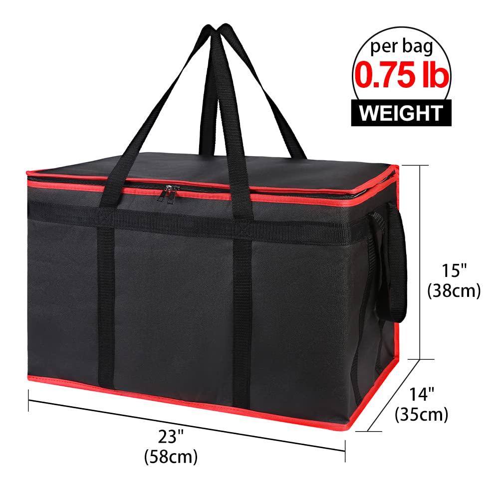 Bodaon Insulated Food Delivery Bag for Hot and Cold Meal, XXX-Large Grocery Tote Insulation Bag for Catering/Drivers, Pizza Warmer, Grocery Bags, Cooler Bag, food warmers for parties (Black-Red, 1Pk)