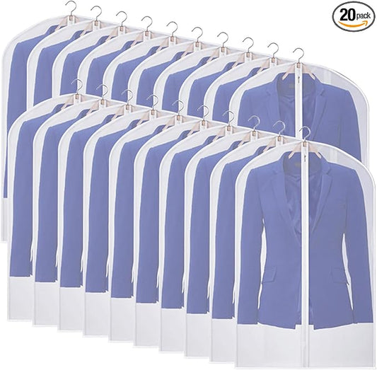 Kntiwiwo Garment Bag Suit Bags for Storage with Zipper 40 inches Clear Dust-Proof Clothes Cover Bag for Suit, Coat, Dress Closet Clothes Storage- Set of 20 [Upgraded Version]