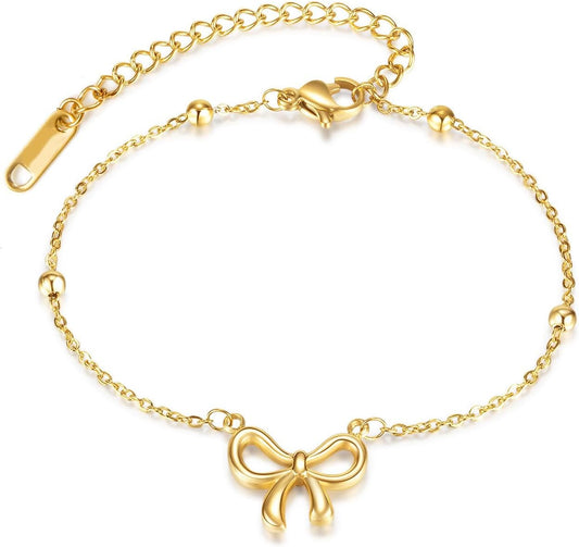Bow Bracelet for Women Cute Bowknot Bracelet Dainty Bow Beaded Chain Bracelet for Women Fashion Jewelry