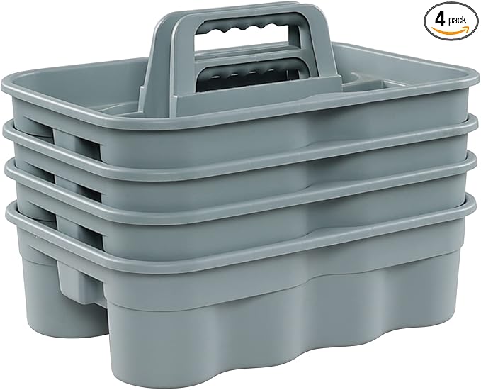 Begale 4-Pack Commercial Products Deluxe Carry Caddy for Cleaning Products, 2 Compartment Plastic Cleaning Basket