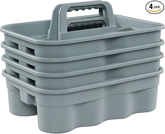 Begale 4-Pack Commercial Products Deluxe Carry Caddy for Cleaning Products, 2 Compartment Plastic Cleaning Basket