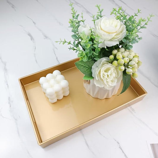Spsyrine Gold Bathroom Vanity Tray with Handles for Dresser Tops, Countertop, Perfume Decorative Tray, 11.8â * 7.87â *1.37â
