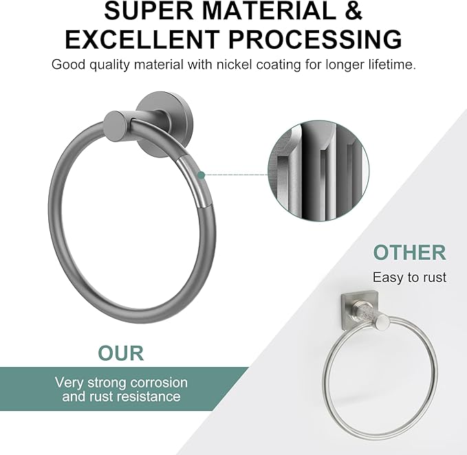 SetSail Towel Holder for Bathroom Wall Mounted Screw-in Towel Ring Stainless Steel Hand Towel Holder Heavy Duty Towel Hanger for Bathrooms, Grey