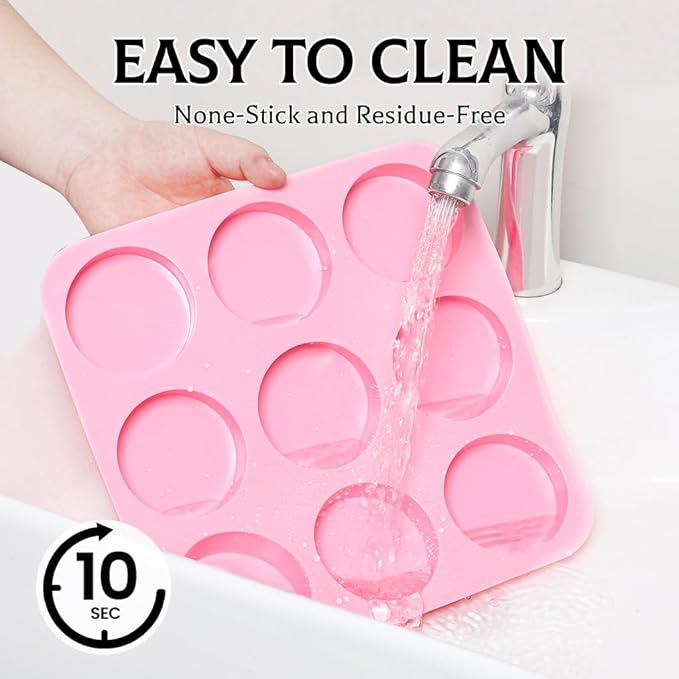 SJ Soap Molds 2 Packs, Cylindrical Silicone Soap Molds for Soap Making, 9 Cavity Round for Bath Bombs, Homemade Craft Soap, Cake, Chocolate ＆ Ice Cube-Pink