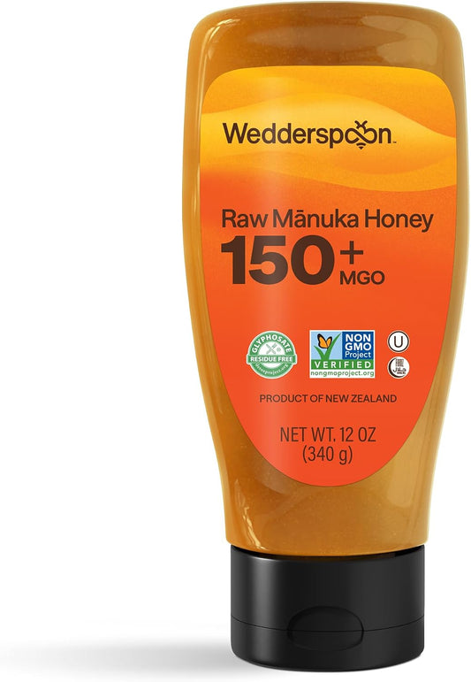 Wedderspoon Raw Premium Manuka Honey, KFactor 16, 12 Oz, Unpasteurized, Genuine New Zealand Honey, Multi-Functional, Non-GMO Superfood, Traceable from Our Hives to Your Home, Convenient Squeeze Bottle