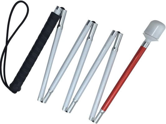 Aluminum Mobility Folding White Cane for Vision Impaired and Blind People (Folds Down 7 Sections) (Black Handle, 155cm (61 inch))
