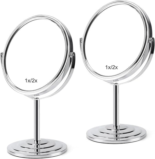 Schliersee Makeup Mirror with Magnification Set of 2, Double Sided Swivel Mirror for 1X/2X Magnification Standing Table Vanity Mirror for Dressing, Bathroom, Bedroom, 7 Inch