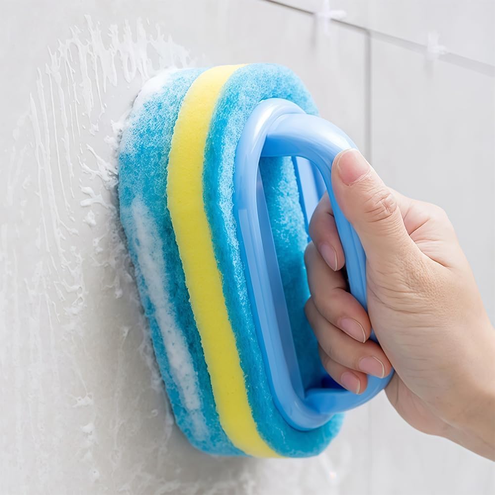 Cleaning Brush for Bathroom, Kitchen, Bathtub, Toilet, Bathtub Scrubber Comes with a Shower Sponge and Features an Ergonomic Handle for Easy and efficient Cleaning(Blue)