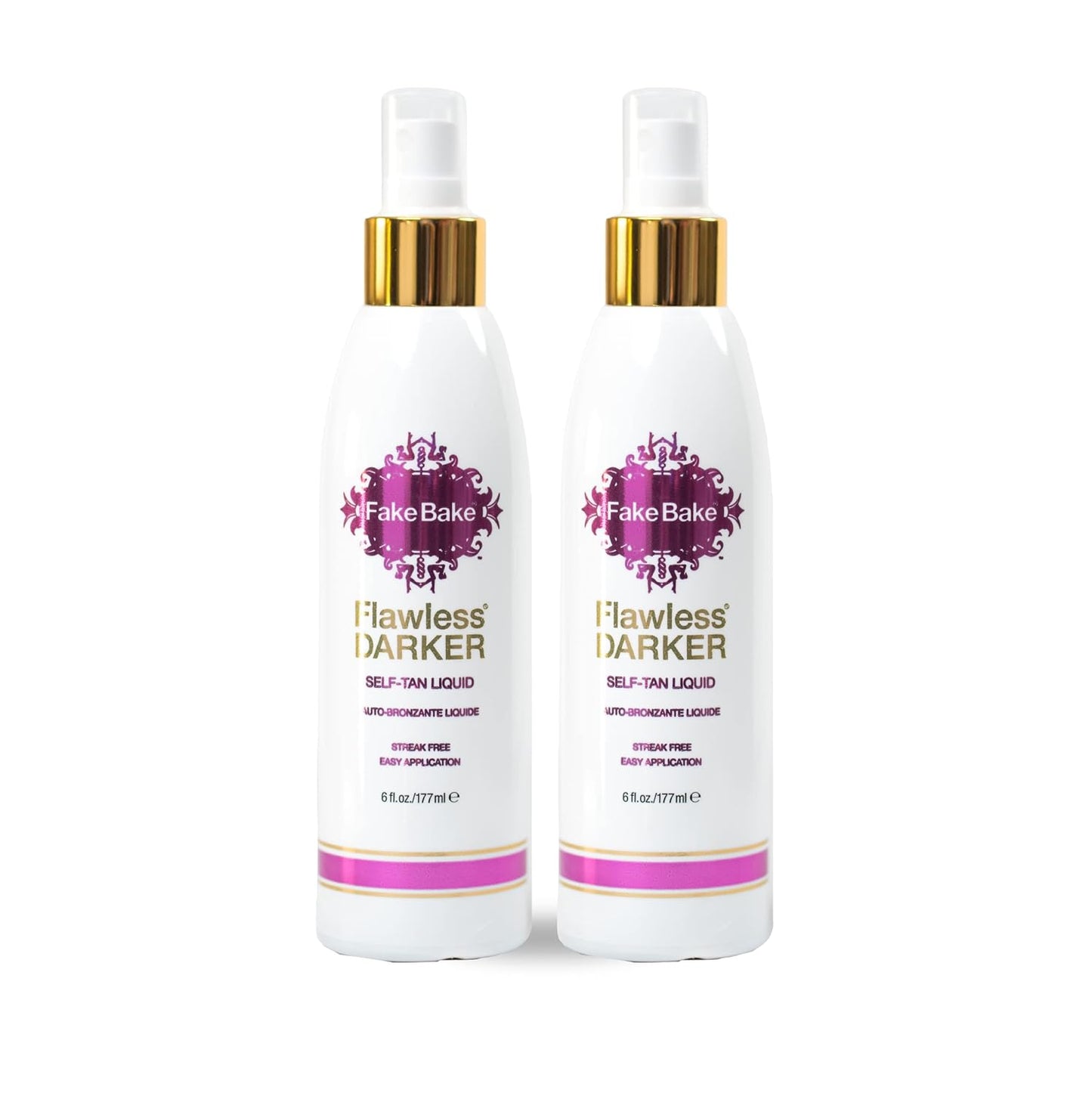 Fake Bake Flawless Darker Self-Tanning Liquid Streak-Free, Long-Lasting Natural Glow For All Skin Tones - Sunless Tanner Includes Professional Application Mitt, Black Coconut Scent - 6 oz (Pack of 2)