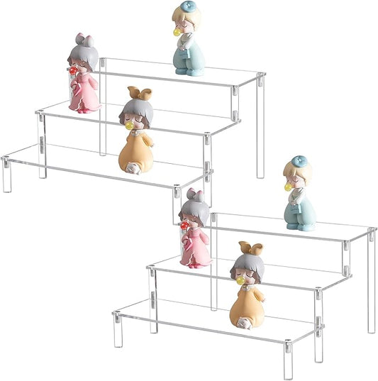 BYCY Clear 3 Tier Acrylic Cupcake Display Stand, Collection Organizer Shelf, Desserts Holder,Acrylic Display Riser for Cupcake ( 2 Pack 12â x 10.2" x 6.3" )