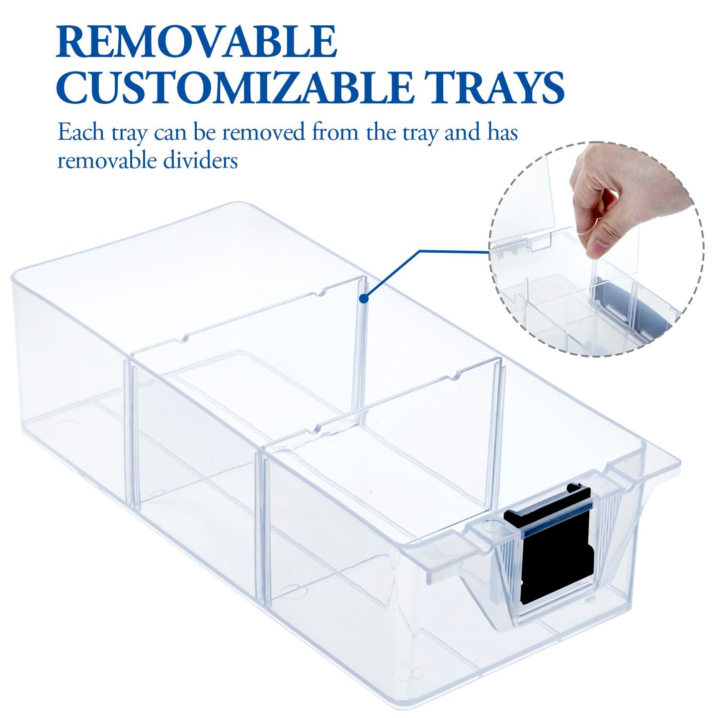 MyGift 11 Inch Clear Plastic Storage Box Container, Arts and Crafts Sewing Supplies Organizer Case with Black Accents, 24 Customizable Compartments, and 6 Drawers with Removable Dividers