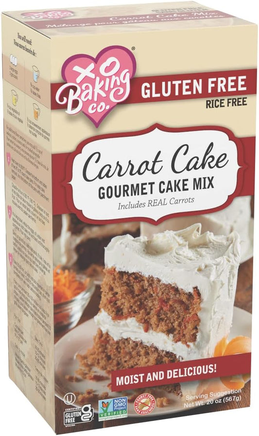 XO Baking Co. Gluten Free Carrot Cake Gourmet Cake Mix; Contains Real Carrots; Non-GMO; Kosher; Rice Free; Soy Free; Dairy Free; Peanut Free; No Preservatives; No Artificial Flavors or Colors, 20oz