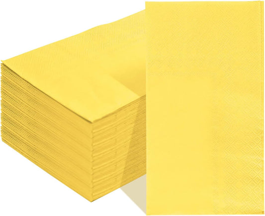 SietDESEO 50 Pieces 3-ply Yellow Napkins Disposable 13 x 15.7 Inches Guest Bathroom Napkins Disposable Hand Towels for Bathroom Wedding Birthday Party Paper Dinner Napkins