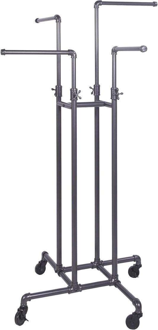 Clothing Rack Econoco - Heavy Duty Pipeline Adjustable, 4 Way Rack, Plumbing Pipe Clothes Rack, Anthracite Grey