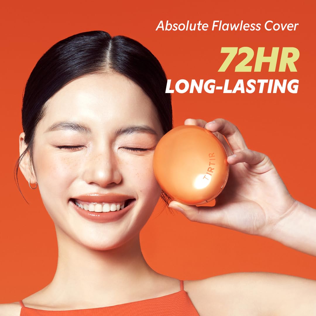 TIRTIR Mask Fit Ai Filter Cushion Foundation | AI-Like Semi-Matte Finish - Up to 72-Hour Medium to Full Coverage Korean BB Cushion Make up Beauty, #45W Chestnut, 0.63 Fl Oz