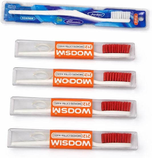 Smokers Extra Hard Toothbrush Pack of 4 with Dental Floss & one rokana Hard Brush Durable Tooth Brush