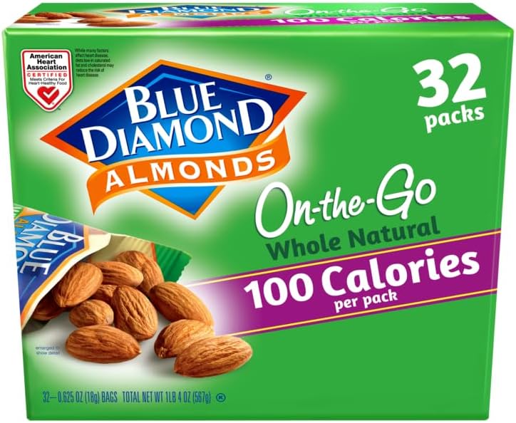 Blue Diamond Almonds Whole Natural Raw Snack Nuts, 100 Calorie Travel Bags, 32 count