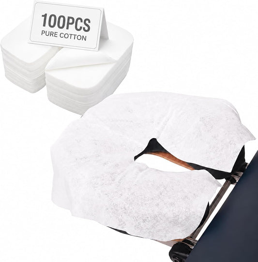 100-Pack Disposable Microfiber Face Cradle Covers – Ultra Soft, Latex-Free & Non-Sticking Headrest Protection for Spa Massage Tables and Chairs