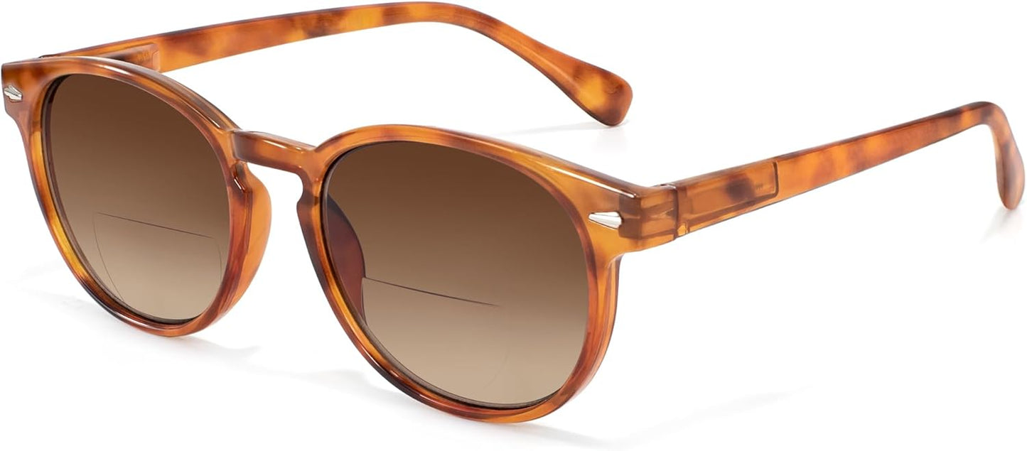 Madison Avenue Round Bifocal Reading Sunglasses for Women Men Spring Hinge,UV Protection Sun Reader Glasses (Orange Tortoiseshell, +2.5)