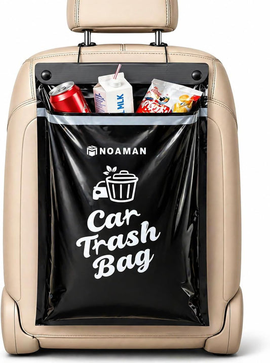 Noaman 50PCS Recycled Car Trash Bags, 2Gal Leakproof & Smell Proof. Heavy-Duty Garbage Bags for car, SUV, truck, RV. Stick-on or Headrest Mount. Alternative to Car Trash Can. Black