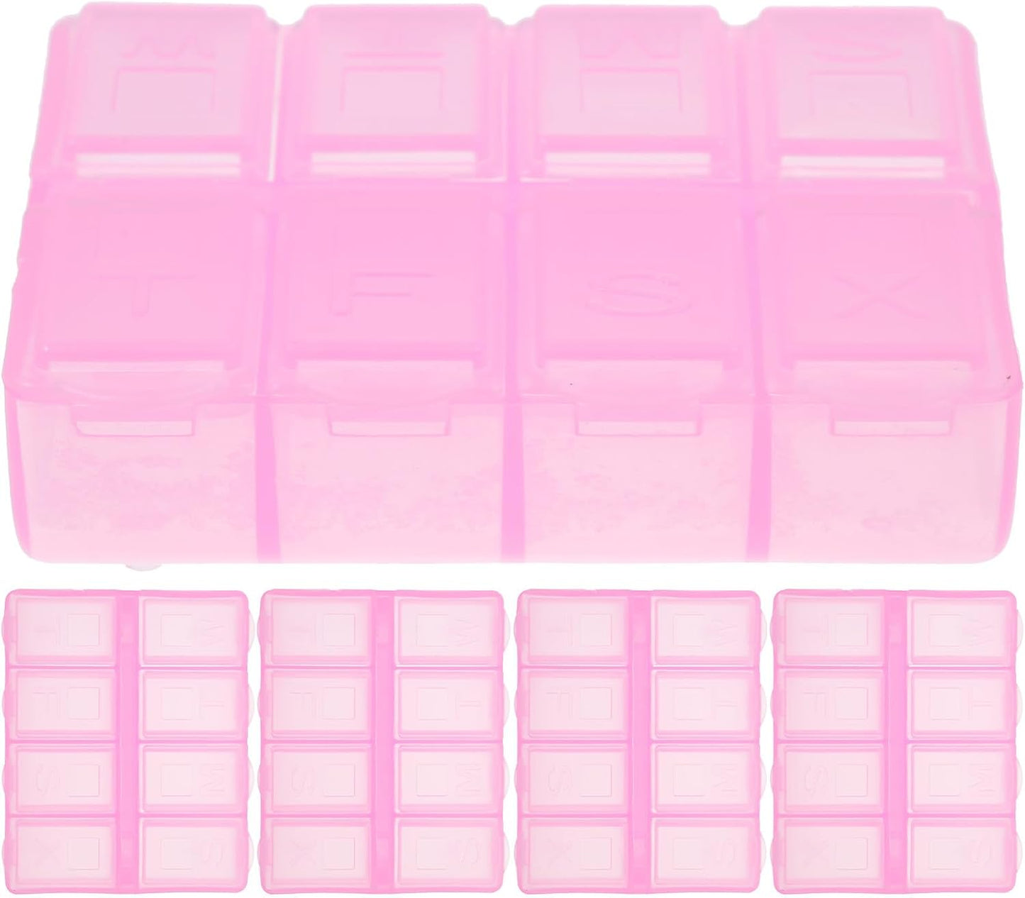 5pcs Portable 8-Compartment Rose Tablet Organizer Box, Compact Daily Medicine Case with Lid, Household Medicine Storage Container for Travel and Home Use