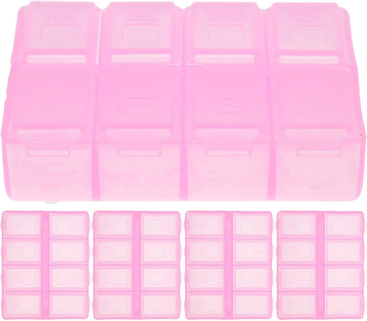 5pcs Portable 8-Compartment Rose Tablet Organizer Box, Compact Daily Medicine Case with Lid, Household Medicine Storage Container for Travel and Home Use