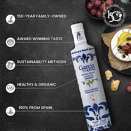 Organic Extra Virgin Olive Oil by Garcia de la Cruz, Mild Smooth Flavor for Everyday Use, Spanish Organic Olive Oil, Single-Origin Family Owned