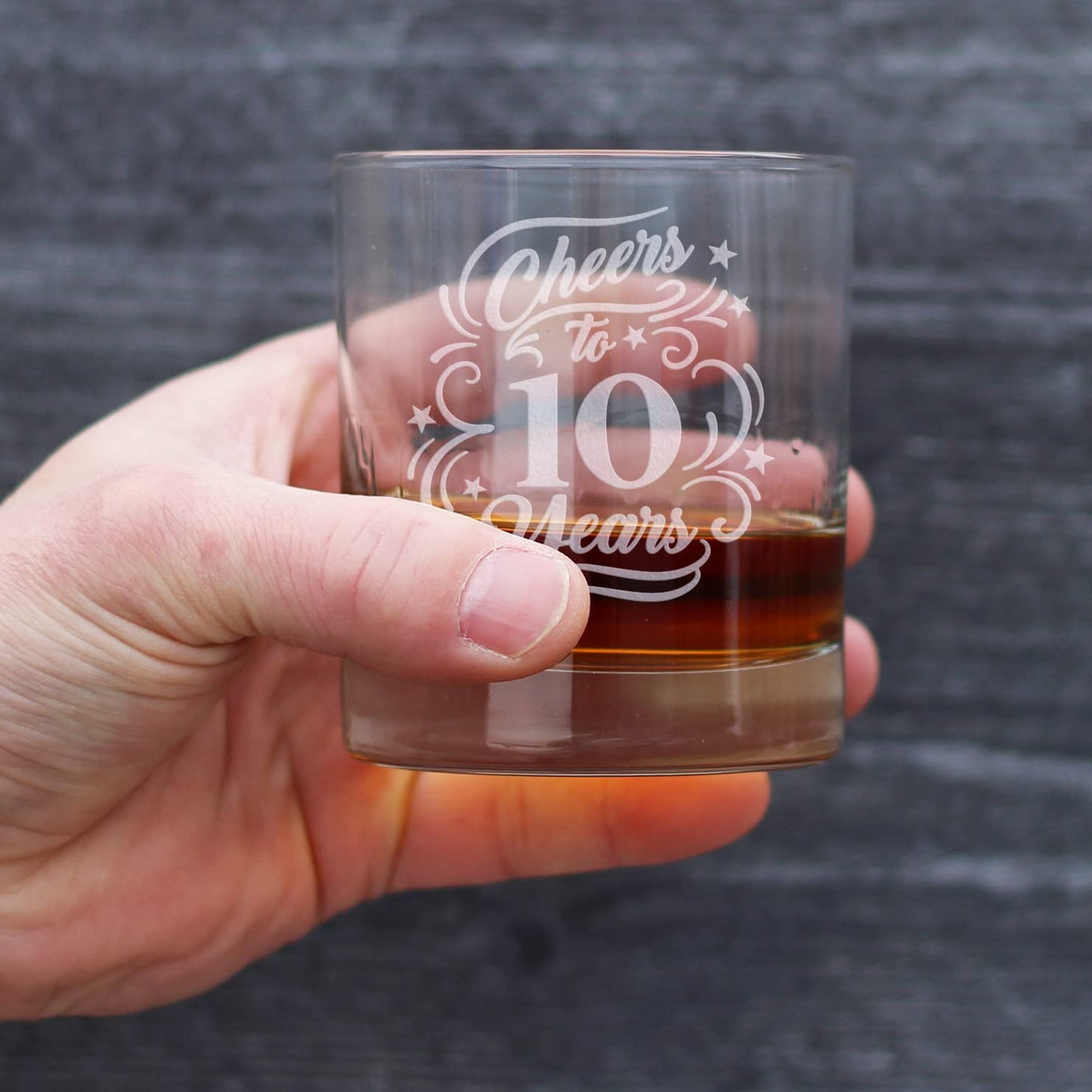 Bevvee Cheers to 10 Years - Whiskey Rocks Glass Gifts for Women & Men - 10th Anniversary Party Decor - 10.25 Oz Glass