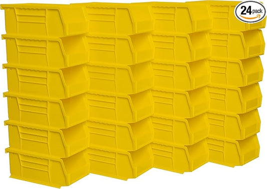 Akro-Mils 30220 AkroBins Plastic Storage Bins, Space-Saving Stackable Bins for Garage, Pantry, Craft Organization, 7-" x 4-" x 3-", Yellow, 24-Pack