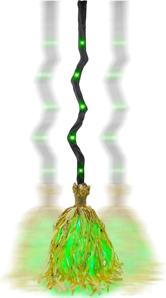 DR.DUDU Witches Broom Halloween Decor - 35" Animated Light up Moving Broomstick with Spooky Sounds, Dancing Magic Witch Broom for Indoor & Outdoor Porch Halloween Party Decorations