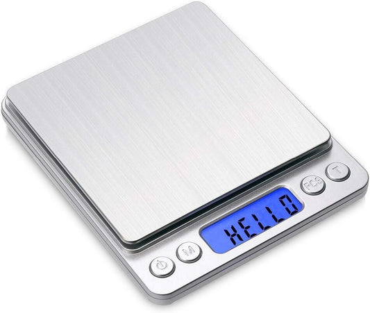 Digital Gram Scale 500g 0.01g Food Scale High Precision Kitchen Scale Multifunctional Stainless Steel Pocket Scale with Back-Lit LCD Display Tare PCS Features Silver