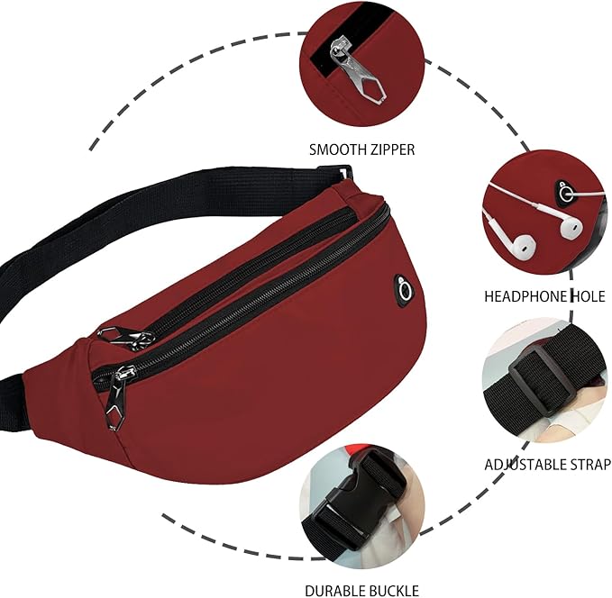 Fanny Packs for Men and Women, Waterproof Sports Waist Pack Bag for Travel Hiking Running Hands-free