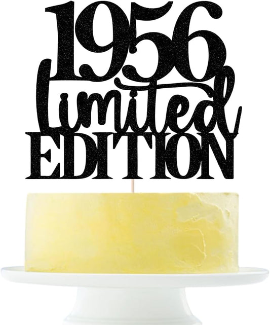 Limited EDITION 1956 cake topper 70th birthday happy birthday cake topper men and women cheer 70 years old handmade black glitter cake decoration (1956)