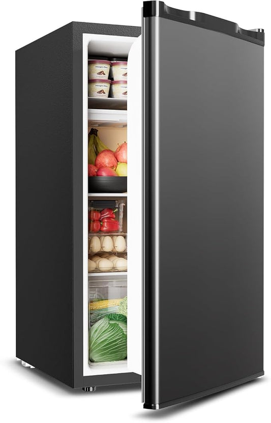 Mini Fridge with Freezer - 3.2 Cu.Ft Single Door Mini Refrigerator with Adjustable Thermostat, Small Fridge for Bedroom, Apartment, Dorm - Black