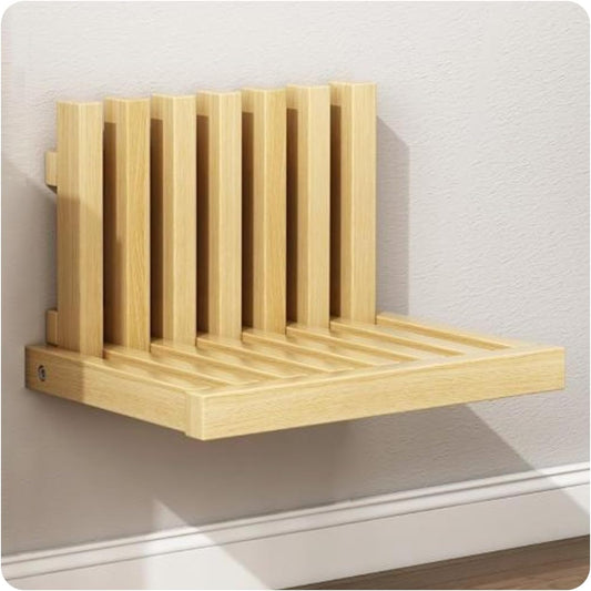 OLizee® Wall-Mounted Folding Stool Shower Seat Bench Entryway Stool Chair Wood Porch Chair Solid Invisible Shoe Changing Stool for Kids Adults Maximum Load 150lb Wood Color