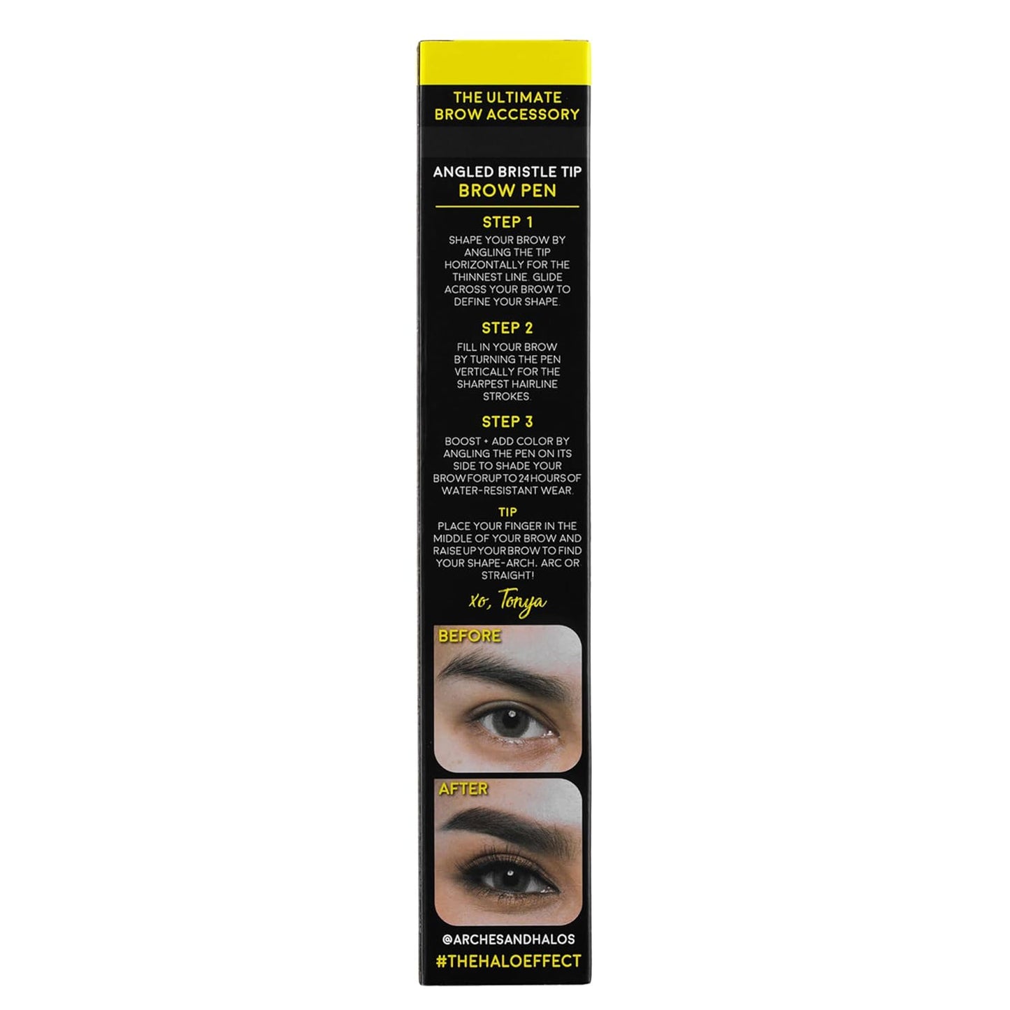 Arches and Halos Angled Bristle Tip Waterproof Brow Pen - Water Based and Smudge Proof Eyebrow Pencil - Extended Wear - Dark Brown - 0.051 oz