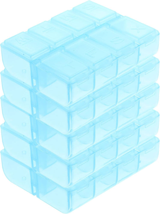 Homoyoyo 5pcs Compact 8-Compartment Pill Organizers Portable Medicine Storage Boxes Airtight Weekly Medicine Case for Travel and Daily Use, Blue