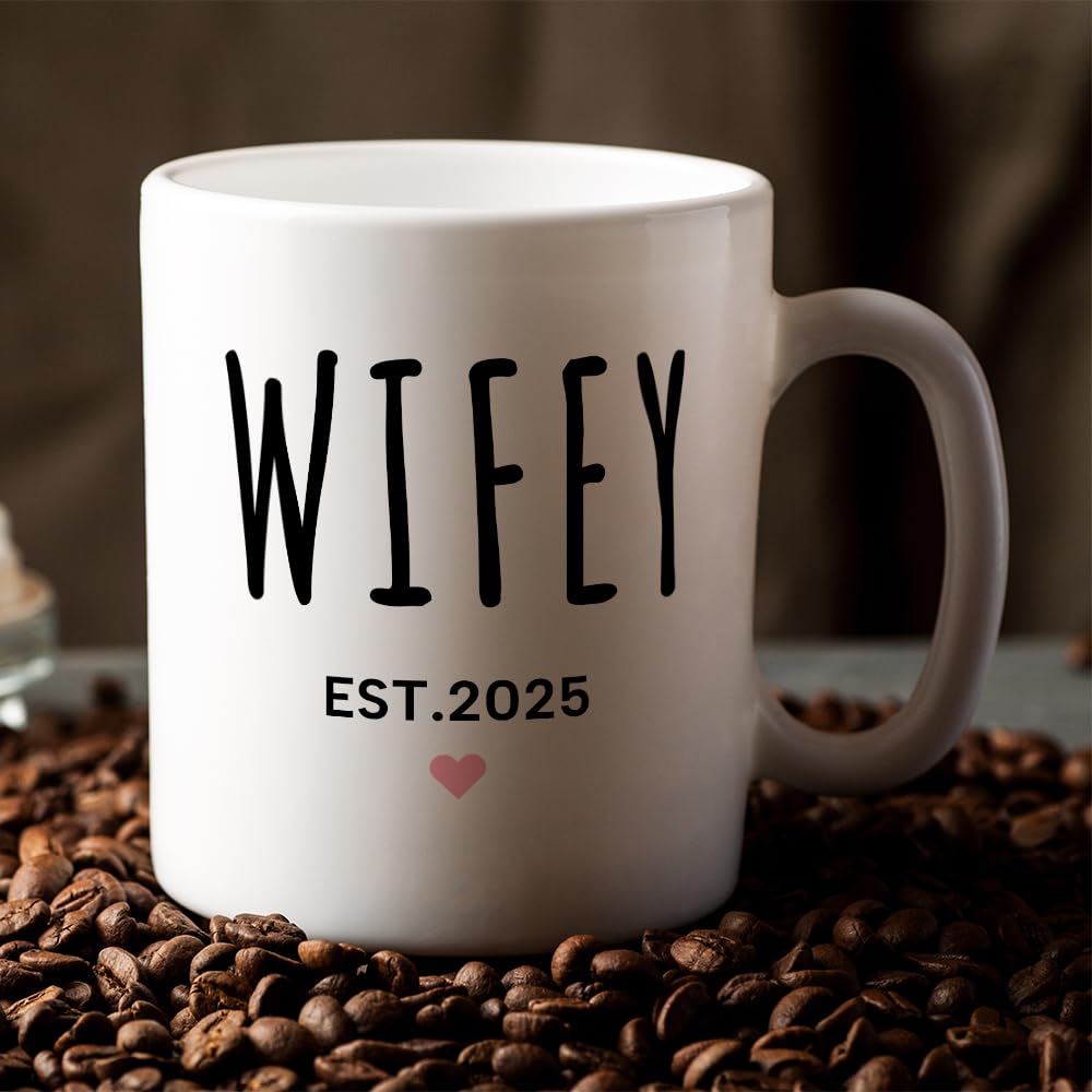 Fatbaby Hubby Wifey Est 2025 Couple Coffee Mug, Bridal Shower Engagement Wedding Anniversary Valentines Day Gifts For Couples Newlywed Husband Wife His Her Tea Cup 11 OZ